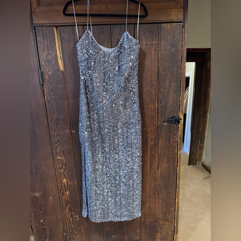 J Crew Silver Sequin floor length slip dress Size 6 - Picture 5 of 9